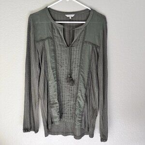 Lucky Brand Womens Size M Green Pullover Top Tunic Long Sleeve